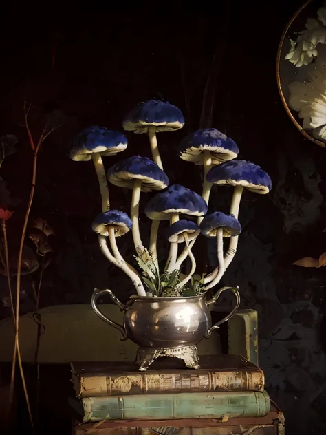 Vase with magic mushrooms, surrealist traits, melhor qualidade, hd, High definition,