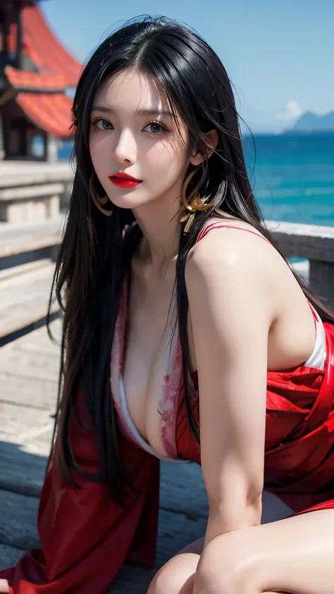 a close up of a person with long hair, kimono, boa hancock, boa hancock from anime one piece, as an anime character, perfect anime face, she has black hair with bangs, female anime character, anime character, anime best girl, hime cut hairstyle, black hair...