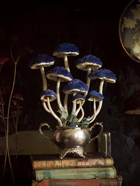 Vase with magic mushrooms, surrealist traits, melhor qualidade, hd, High definition,