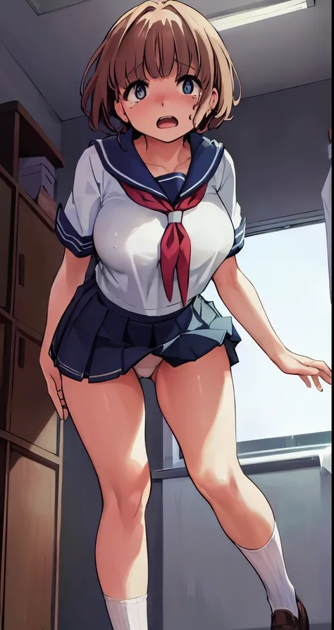 nsfw,(((Perfect Anatomy, Anatomically correct, Very detailedな肌))), 1 girl, Japanese, high School girl, Shiny skin, Observe your audience, ((Back view, From below)), 
Beautiful Hair, Beautiful Face, Beautiful fine details, (short hair:1.1, Bobcut:1.2), Dark...