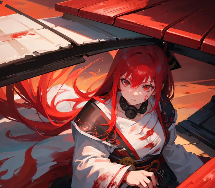 (red-haired,anime,wallpaper,girl,samurai,blood moon),(best quality,ultra-detailed,realistic,photorealistic:1.37),(vibrant colors,contrasting lighting)