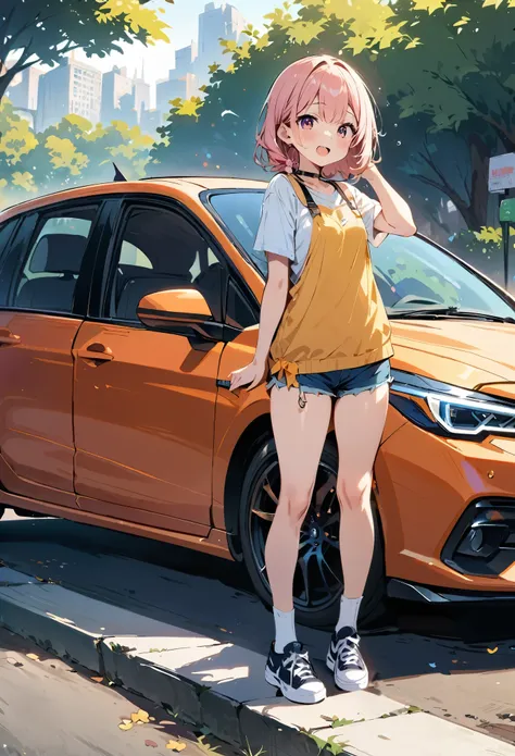 (masterpiece:1.2),(high resolution:1.2),car,(carを洗う女の子)、cute