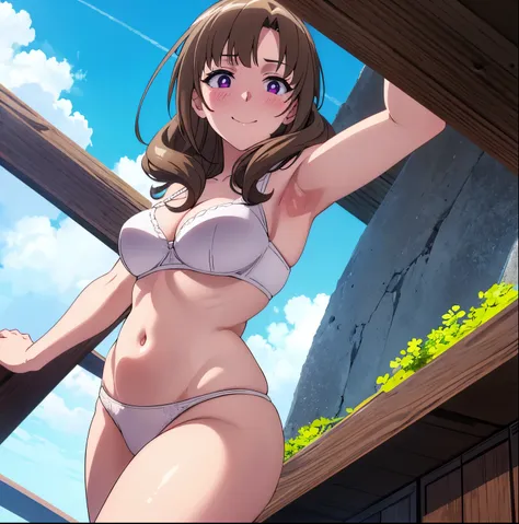 1 girl, alone, mamako oosuki, huge, busty, masterpiece, (best quality), brown hair, long hair, (loose hair), purple eyes, mature...