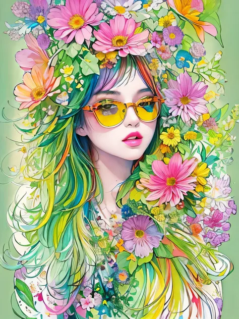 Hiromi Matsuo Style、(((stylish fashion))), 8K Quality、Intense watercolor, Detailed watercolor art, Watercolor splash, Surreal, avant-garde pop art, Beautiful and expressive paintings, Beautiful artwork illustration, Very colorful tones, wonderful, Cool bea...