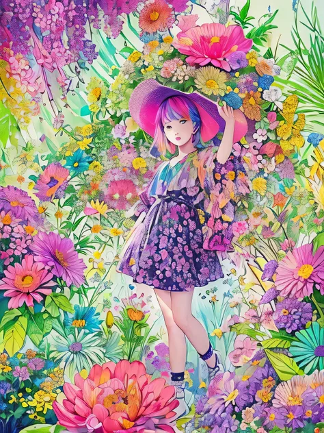 hiromi matsuo style、(((stylish fashion))), 8k quality、intense watercolor, detailed watercolor art, watercolor splash, surreal, a...