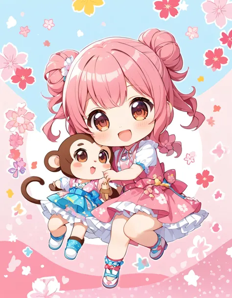 Momoko Sakura Style, Kawaii Design, most beautiful girl ever、Chibi, monkey、playing together