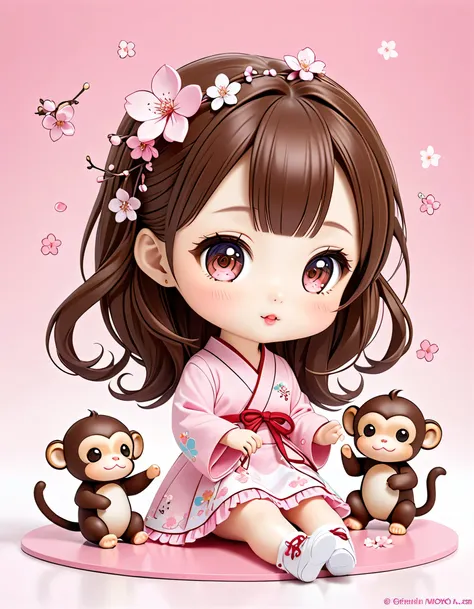 Momoko Sakura Style, Kawaii Design, most beautiful girl ever、Chibi, monkey、playing together