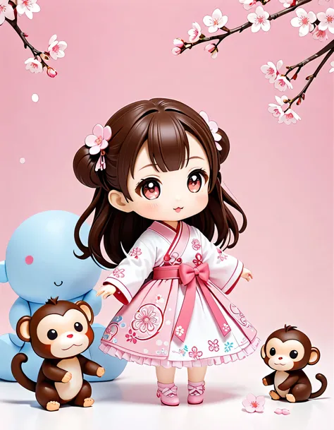 Momoko Sakura Style, Kawaii Design, most beautiful girl ever、Chibi, monkey、playing together