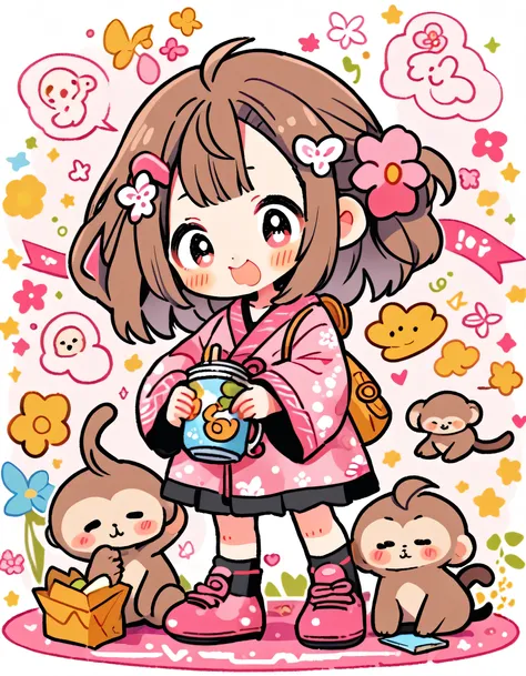 Momoko Sakura Style, Kawaii Design, most beautiful girl ever、Chibi, monkey、playing together