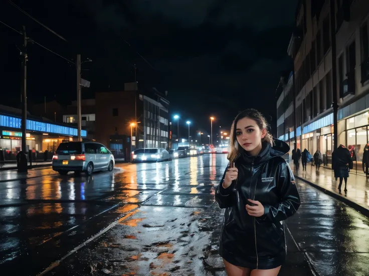 mix4, slik stocking.(8k, RAW photo, best quality, masterpiece:1.2), (realistic, photo-realistic:1.37),1 girl,cute,cityscape, night, rain, wet, professional lighting, photon mapping, radiosity, physically based rendering.