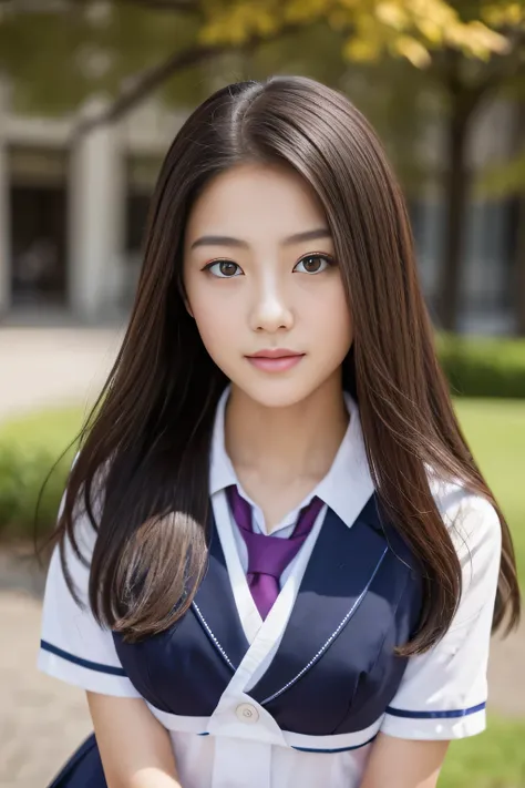 (Professional photos)、Beautiful school girl、Beautiful woman、Japanese、(masterpiece:1.6,16K High Resolution),A fascinating body that seems to burst、School、 school uniform、Emotional、Beautiful Skin、