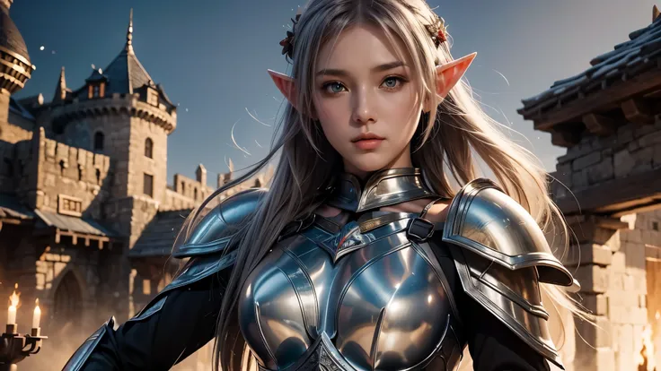 close-up of a woman holding a sword and armor, armor girl, 2. 5d cgi anime fantasy artwork, female elf, large scale navel exposu...