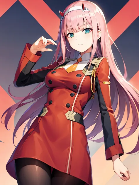 aazero2, long hair, horns, hairband, military uniform, orange necktie, red dress, long sleeves, black pantyhose