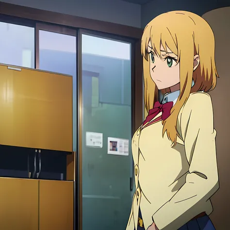 anime girl with blond hair in school clothes at school anime icon