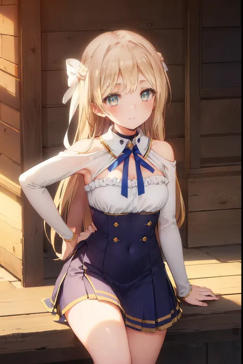 Klaudia Valentz、blush,smile、Blonde、、Primary school students、The back is very small、Lolita、Small breasts、Please show me your armpits、exterior: 14 years old、Shoulder Bare、The clavicle is visible、Sexy thighs、Beautiful feet、Usual hairstyle、highest quality, Hig...