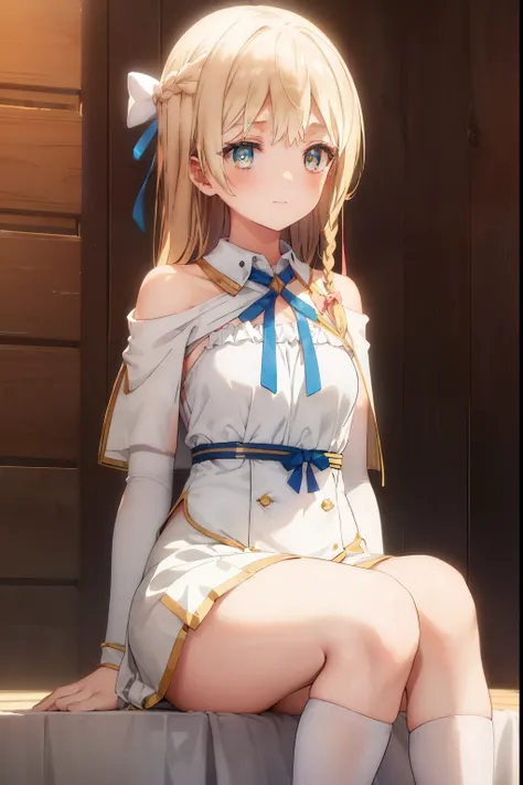 Klaudia Valentz、blush,smile、Blonde、、Primary school students、The back is very small、Lolita、Small breasts、Please show me your armpits、exterior: 14 years old、Shoulder Bare、The clavicle is visible、Sexy thighs、Beautiful feet、Usual hairstyle、highest quality, Hig...
