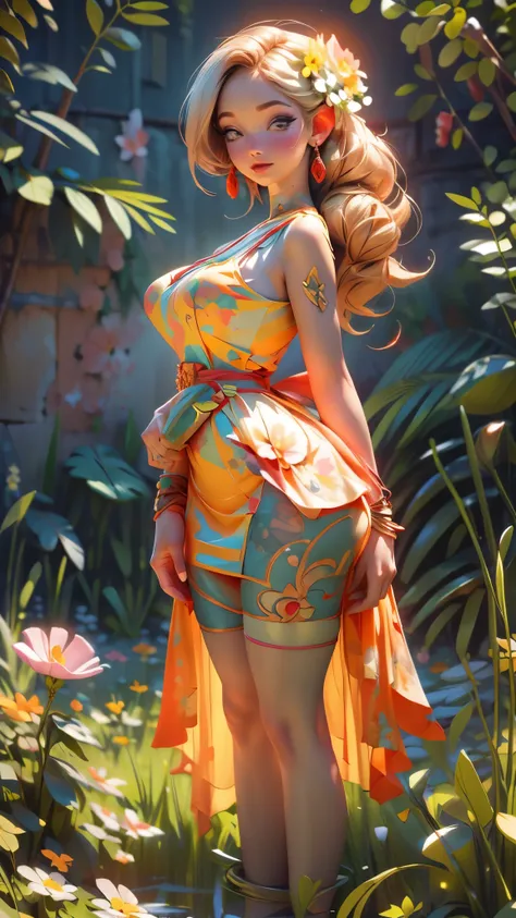 (best quality,4k,8k,highres,masterpiece:1.2),ultra-detailed,(best quality,realistic:1.2),lovely woman,field of poppy flowers,sheer yellow floral print summer dress,sunset,play,joy,beauty,harmony,portrait,soft lighting,vibrant colors, HDR, 8k, absurdres, ci...