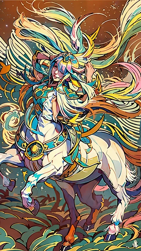 In the beautiful illustration of this super-grand scene，The ultra-distant lens shows us（More than eight distinctive and beautiful Centaur characters：2.7），Their personality、Distinctive and vivid features。from（A radiant, angelic, snow-white centaur from heav...