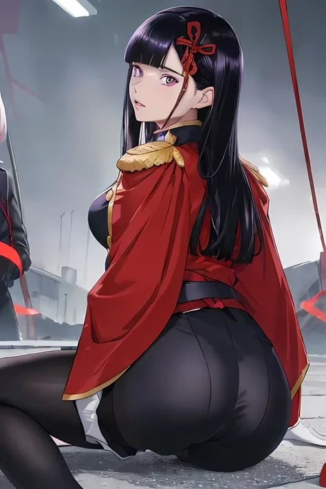 ((best quality)), ((masterpiece)), (detailed), (high resolution), perfect face, 1 Women, (violet slit eyes:1.3), (long black hair), Straight across bangs, (grown-up face:1.4), parted lips, medium breasts, lower body, (leaning forward:1.3), Stimulating, (an...