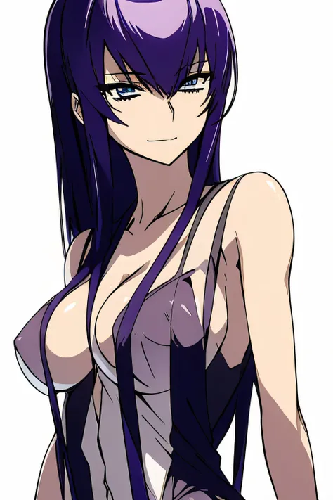 1 woman, saeko busujima, wearing translucent dress, ((detailed eyes:1.2)), sexy, sensual, sleeveless, sideboob, masterpiece, top quality, best quality, official art, beautiful and aesthetic:1.2), extreme detailed, colorful, highest detailed