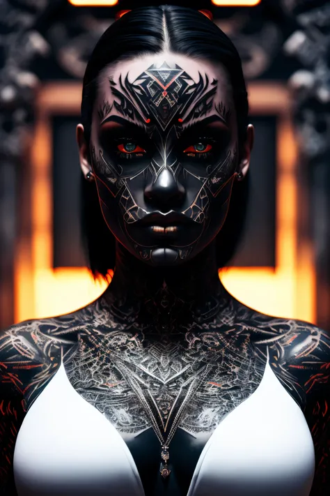 (best quality,highres,masterpiece:1.2),ultra-detailed,realistic,physically-based rendering,symmetric dark figure,black tattoo,gothic,aggressive,abstract,abstract art,high contrast lighting,vivid colors