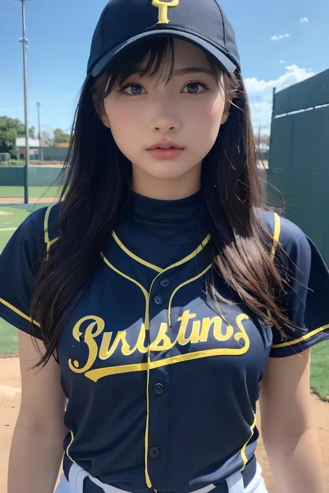 ((Upper Body))、Beautiful woman、Softball Team - durable softball outfits with visors.