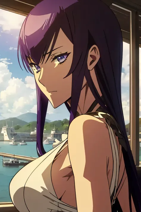 1 woman, saeko busujima, wearing translucent dress, ((detailed eyes:1.2)), sexy, sensual, sleeveless, sideboob, masterpiece, top quality, best quality, official art, beautiful and aesthetic:1.2), extreme detailed, colorful, highest detailed