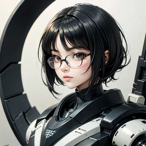 ((best quality)), ((masterpiece)), (detailed), perfect face. Black hair. Short hair. Anime girl. Asian girl. Black eyes. Glasses. Mecha.