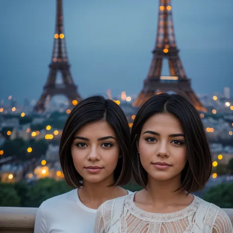 realistic vision 1.4 better vae, on the face of a young latina woman, 25 years old, with short tousled hair, eiffel tower, paris...