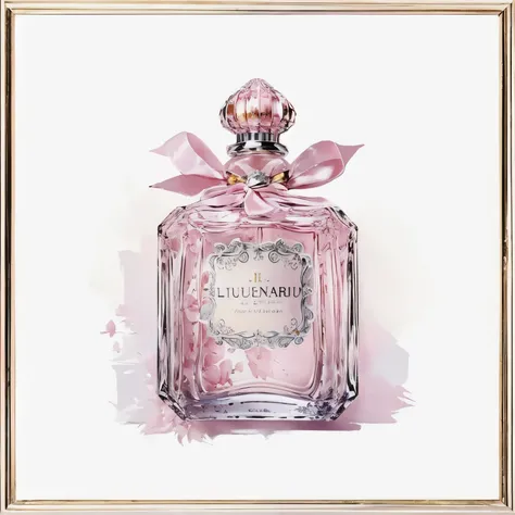 a painting of a pink perfume bottle with a bow on top, by Adélaïde Labille-Guiard, perfume bottle, antique perfume, perfume, floating in perfume, by Nil Gleyen, by Ju Lian, luxury fashion illustration, by Julian Fałat, elegant and refined painting, inspire...