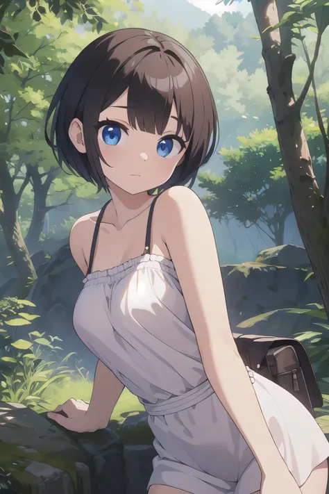 beautiful female short hair ,forest