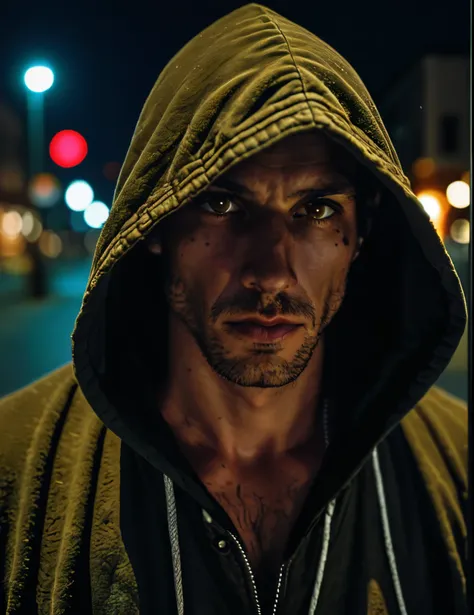 raw photograph, a mysterious hooded stranger in the night, detailed skin with visible pores, insane details, masterpiece, 8k, hd...