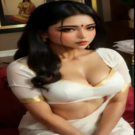 araffed woman in a white sari posing for a picture, indian goddess, traditional beauty, very seductive pose, beautiful goddess, indian, provocative indian, a beautiful woman in white, indian super model, elegant seducing pose, japanese goddess, sexy girl w...