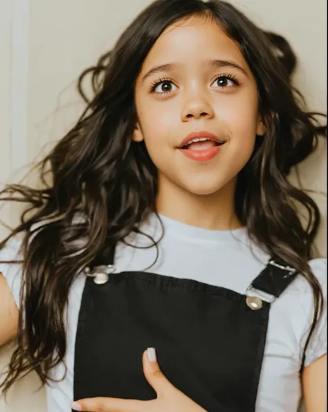 Portrait of Jenna Ortega, Arafed woman with a surprised expression, Jenna Ortega, Madison-Bier, She has a sweet, ausdrucksstarkes Gesicht, she has a sweet face, She has perfect white teeth, Zunge raus, soft devil queen Madison-Bier, perfektes Gesicht!!!, s...