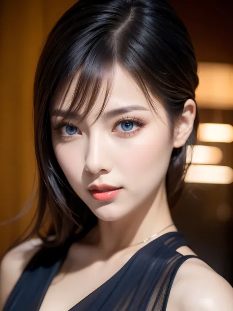 (Dark red right eye), (Dark blue left eye), (((masterpiece))), (((highest quality: 1.4))), ((Super Detail: 1.4)) , Lovely lady, Gorgeous Chinese Model, Translucent dress, See-through dress, Gorgeous exotic features, Amber neon eyes:1.5,  Shining silver hai...