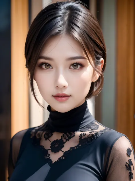 (Dark red right eye), (Dark blue left eye), (((masterpiece))), (((highest quality: 1.4))), ((Super Detail: 1.4)) , Lovely lady, Gorgeous Chinese Model, Translucent dress, See-through dress, Gorgeous exotic features, heterochromia with left is blue and righ...