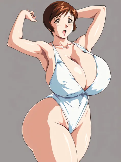 masterpiece, highest quality, High resolution, One girl, alone, alone, short hair, etsukoto, Fine grain, Fine grain, (((Thick thighs, Plump thighs, Voluptuous thighs, Enough thighs))), ((((gigantic and ample breasts, Cleavage, gigantic long breasts, Naught...