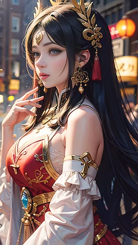 Fantastic beautiful background, Strong sense of layering, Diao Chan in Glory of Kings is a beautiful and charming character, Her physical characteristics are as follows: long hair: Diao Chan&#39;s hair is usually long black or dark red.。, Shawl down, Somet...