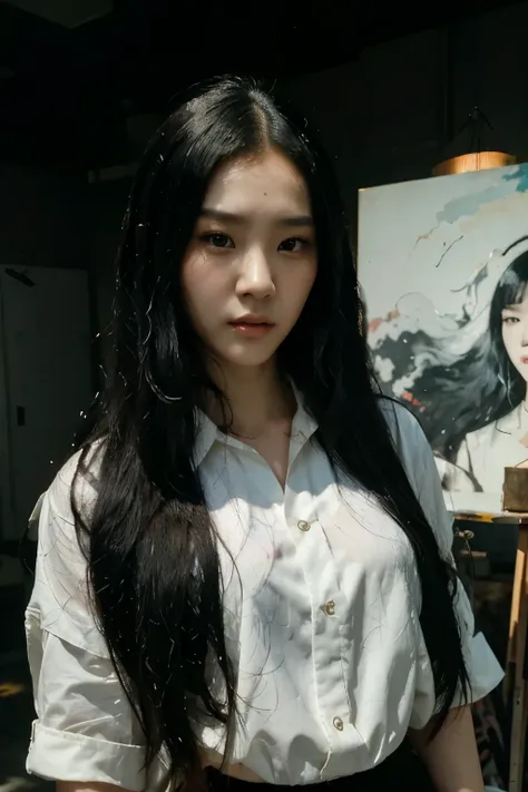 image of a woman kitsune with long black hair and a white shirt, painting by Wu Bin, Tumblr, neoism, Yoo Lee Ji-eun as a supervillain, sha xi, Minchen Shen, she looks like a mix of grime, ruan EUA beautiful!, Luji, Xintung Chen, Young Angel Wang, Lulu Chen...