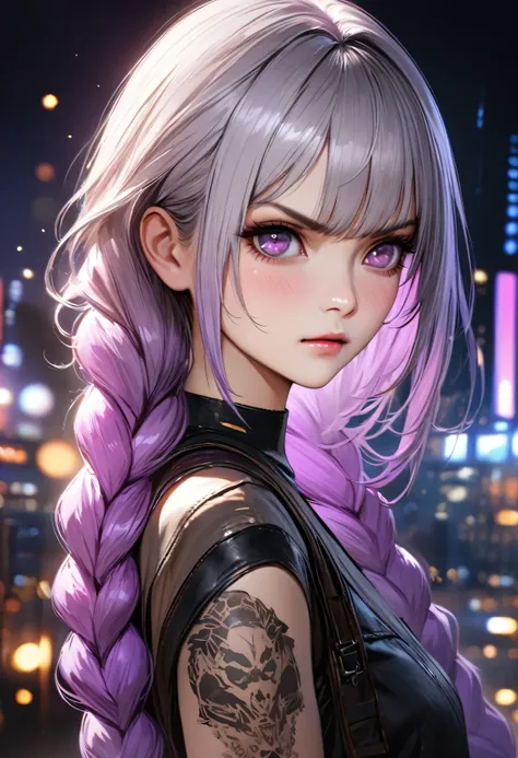 (best quality,4k,8k,highres,masterpiece:1.2),ultra-detailed,realistic:1.37, HDR,UHD,studio lighting,ultra-fine painting,sharp focus,physically-based rendering,extreme detail description,professional,vivid colors,bokeh,Night view, yinji , 1 Girl, purple hai...