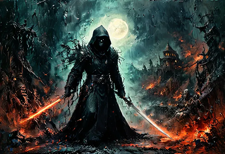 dungeons and black grim reaper, a real story based on the game "dungeons and dragons", epic, grandiose, black grim reaper and he...