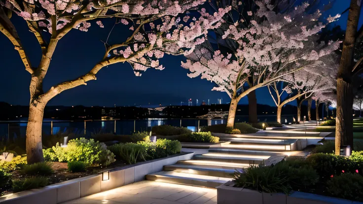 highest quality、Beautiful night view、nature、cherry blossoms