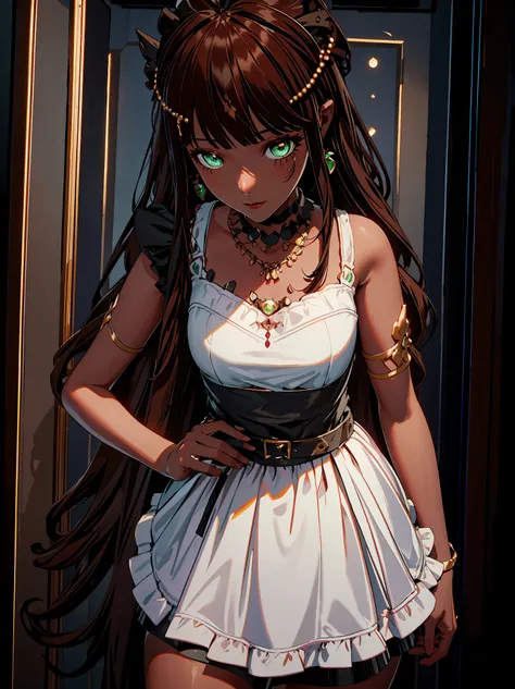 {{{{masterpiece}}}},{{{fractal art}}}, {{{Super detailed}}}, {{{high resolution}}}, {{good anatomy}}, (((best quality))),((emerald eyes,brown hair)),{{Extremely detailed and refined}}, {4k CG wallpaper}, {{illustration}}, ((dark skin,african lady,dark brow...