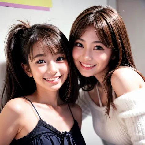 Identical twin sisters、pretty girl,15 years old,Smile