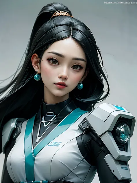 ((best quality)), ((masterpiece)), (detailed), perfect face. Black hair. Ulzzang. Asian girl. Black eyes. Mecha.