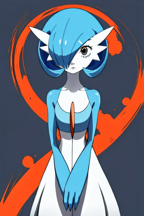 1girl, solo, gardevoir, creatures \(company\), game freak, nintendo, pokemon, pokemon \(game\), bangs, colored skin, female focu...