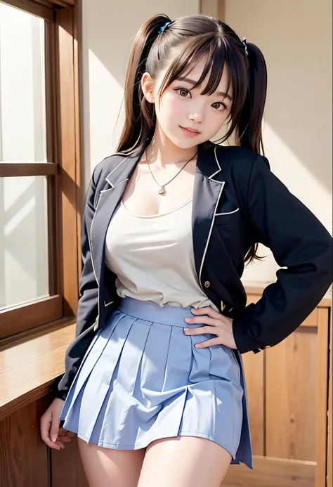 (highest quality,masterpiece:1.3,Ultra-high resolution),(Very detailed、Caustics) (Realistic:1.4, RAW shooting、)Ultra-Realistic Capture、Very detailed、Natural skin texture、masterpiece、(Japanese girl wearing a high school blazer:1.3)、Adorable expression、Expre...