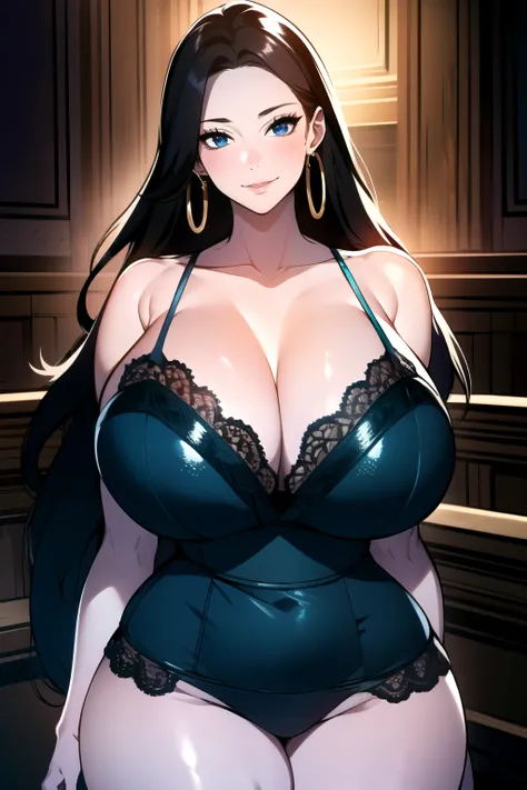 ultra realistic 8k cg, masterpiece, ((ultra detailed background,  intricate detail, highly detailed, fine details best quality, hyperdetailed face)), gigantic breasts ,beautiful lighting, absurdres, BoaHancockV2,  1girl, solo, black hair, long hair, jewelr...