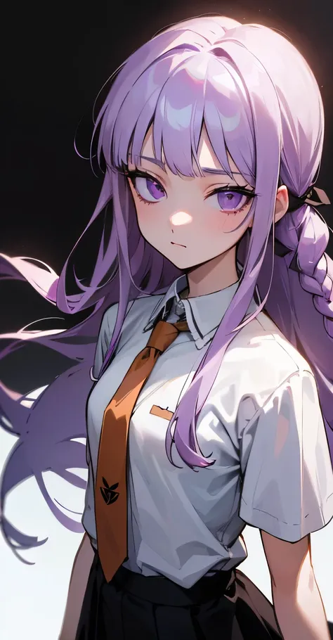 { masterpiece : best quality : high resolution : unity 8k wallpaper : illustration : beautiful detailed eyes : extremely detailed face : perfect lighting : extremely detailed CG }(( white background)){ Kyoko, purple eyes, purple hair, long hair, braid : fi...