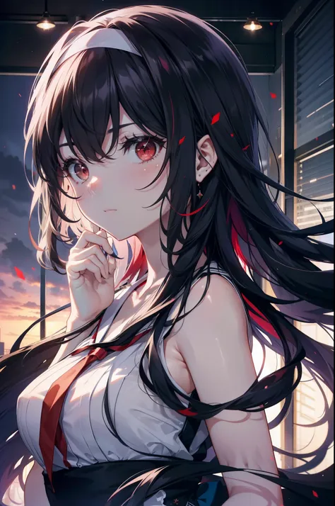 for profit, utaha kasumigaoka, black hair, hair band, long hair, (red eyes:1.5), black sleeveless dress,long slit,ピンヒール
break lo...